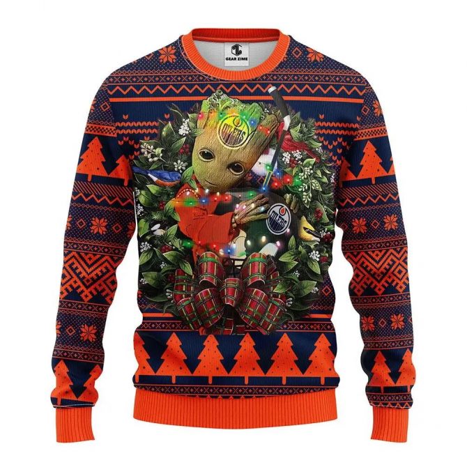 Edmonton Oilers Groot Hug Ugly Christmas Sweater, NHL Christmas Sweater