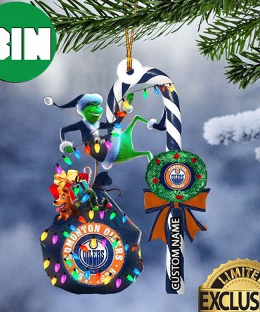 Edmonton Oilers NHL Grinch Candy Cane Custom Name Xmas Gifts Christmas Tree Decorations Ornament