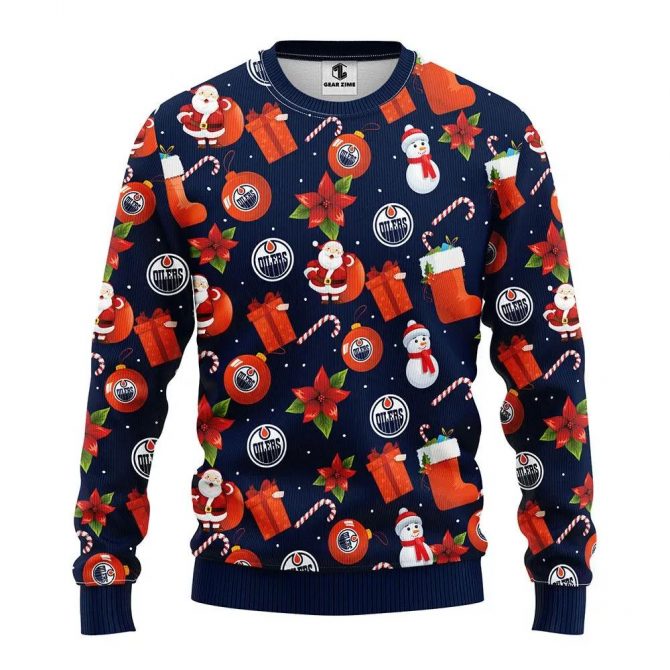Edmonton Oilers Santa Claus Snowman Ugly Christmas Sweater, NHL Christmas Sweater