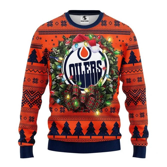 Edmonton Oilers Santa Hat Ugly Christmas Sweater, NHL Christmas Sweater