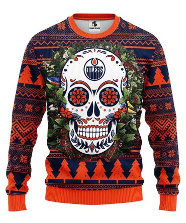 Edmonton Oilers Skull Flower Ugly Christmas Sweater, NHL Christmas Sweater