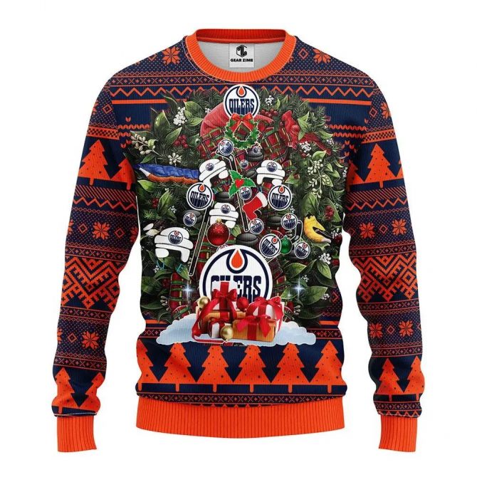 Edmonton Oilers Tree Christmas Ugly Sweater, NHL Christmas Sweater