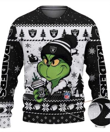 Las Vegas Raiders The Grinch Drink Coffee Ugly Christmas Sweater, NFL Christmas Sweater
