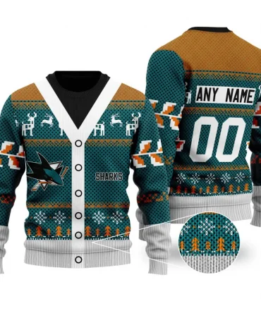 NHL San Jose Sharks | Personalized Name &amp; Number Unisex Sweater For Christmas Season