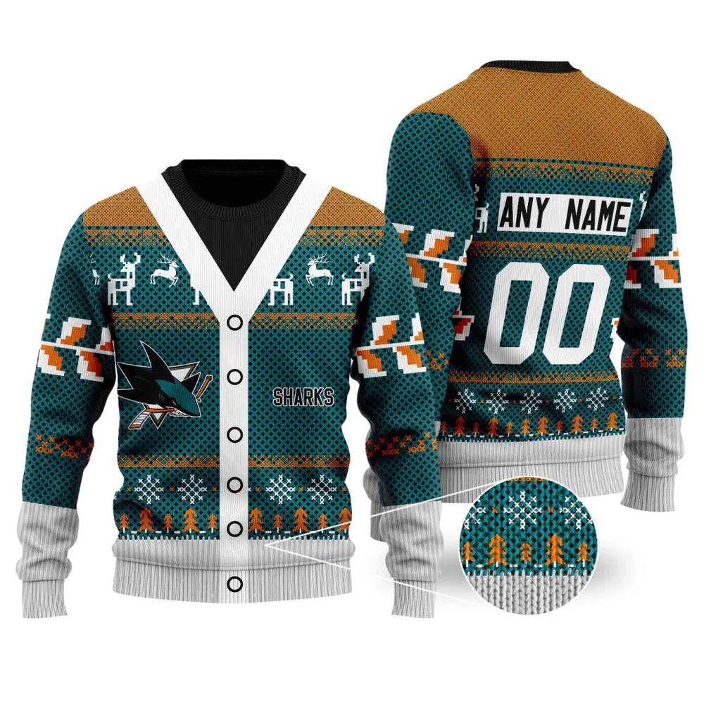NHL San Jose Sharks | Personalized Name & Number Unisex Sweater For Christmas Season