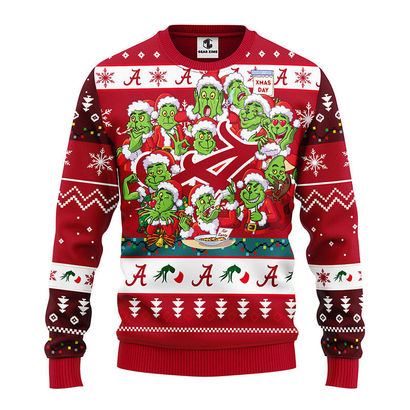 Alabama Crimson Tide 12 Grinch Xmas Day Ugly Christmas Sweater, Grinch Christmas Sweater, NFL Ugly Sweater
