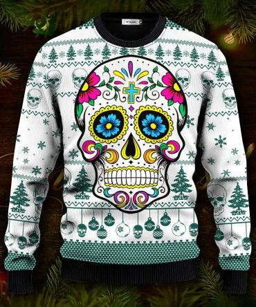 Dead Sugar Skull Colorfull Skull Ugly Christmas Sweater