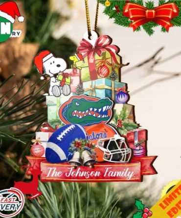 Florida Gators And Snoopy Christmas NCAA Ornament Custom Your Family Name