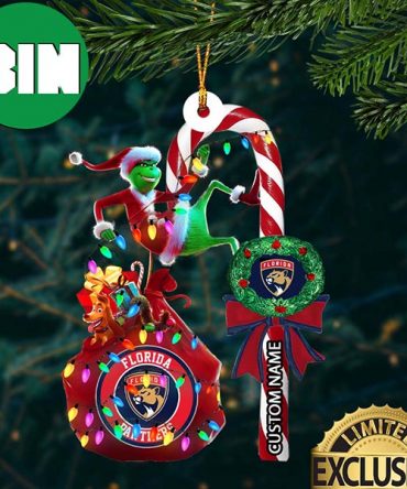 Florida Panthers NHL Grinch Candy Cane Custom Name Xmas Gifts Christmas Tree Decorations Ornament