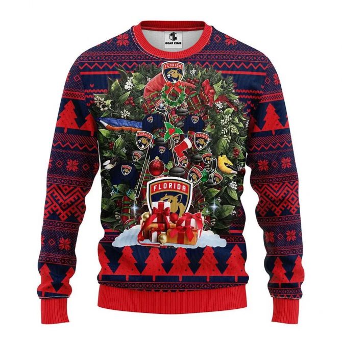 Florida Panthers Tree Christmas Ugly Sweater, NHL Christmas Sweater