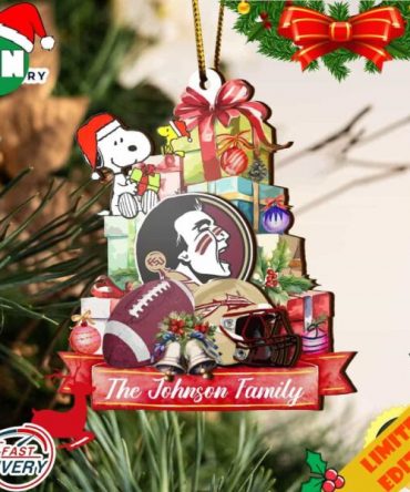Florida State Seminoles And Snoopy Christmas NCAA Ornament Custom Your Family Name