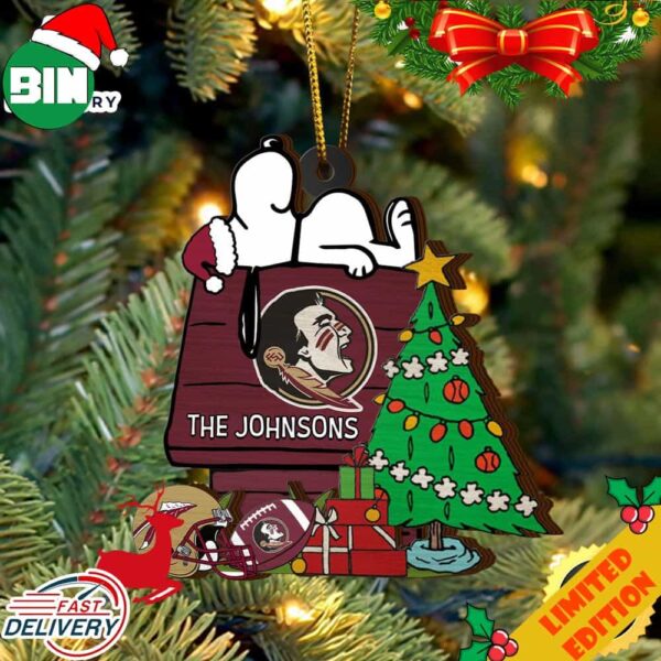 Florida State Seminoles Snoopy Christmas NCAA Ornament Custom Name