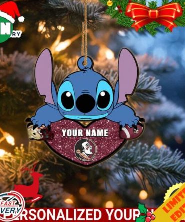 Florida State Seminoles Stitch Custom Name Ornament NCAA And Stitch With Heart Ornament