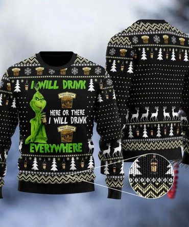 Forty Creek Grinch Will Drink Everywhere Ugly Sweater, Grinch Holiday Sweater