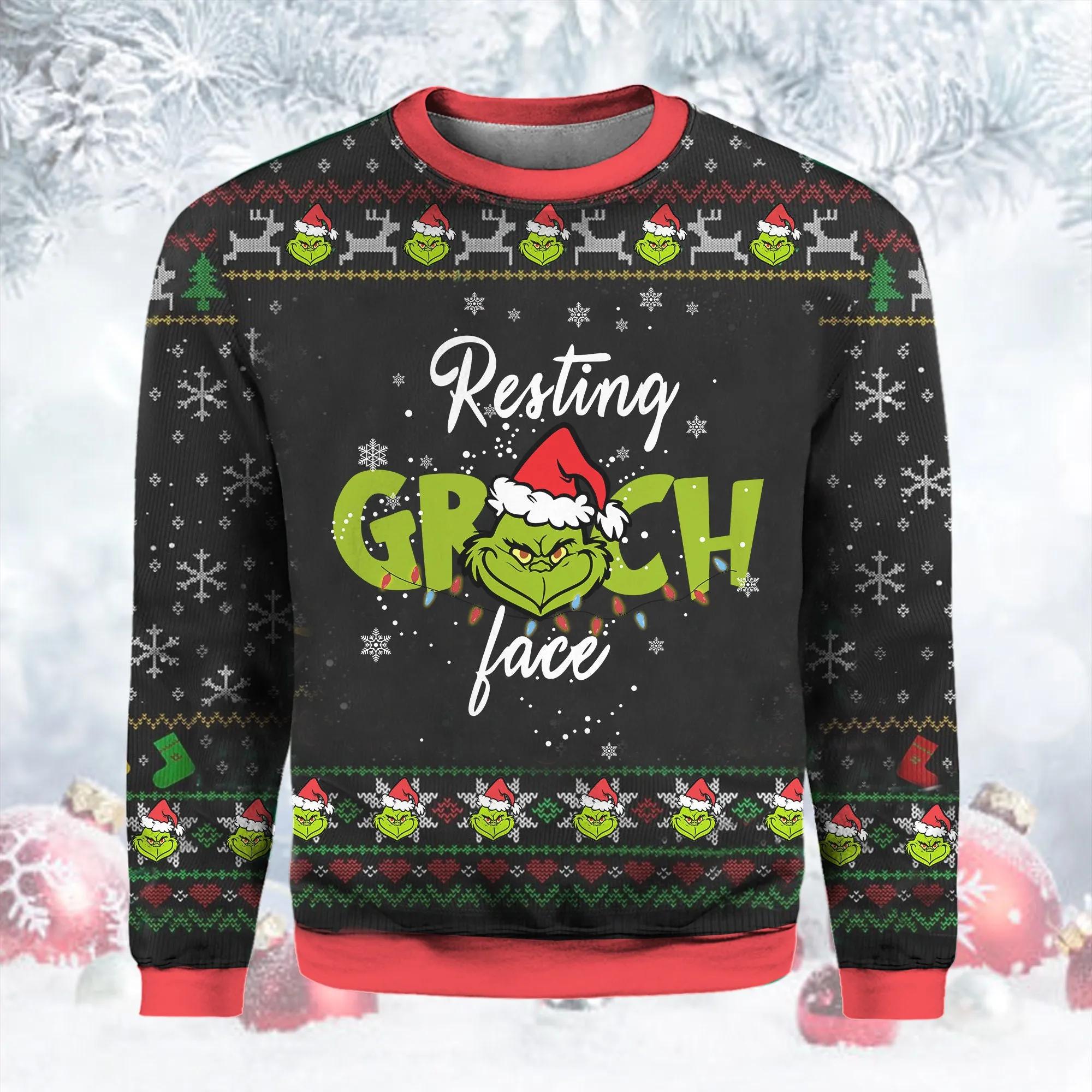Resting Grinch Face Funny Christmas Ugly Sweater