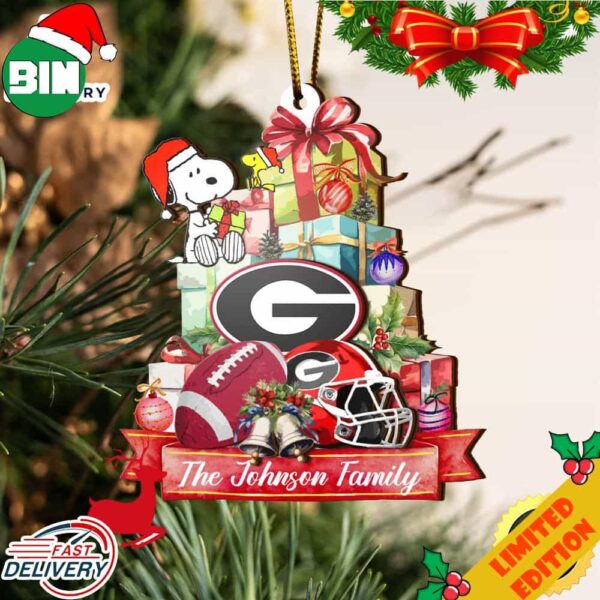 Georgia Bulldogs And Snoopy Christmas NCAA Ornament Custom Your Family Name