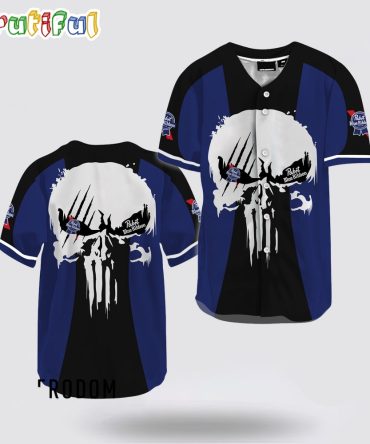 Ghost Head White Skull Pabst Blue Ribbon Baseball Jersey