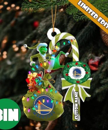 Golden State Warriors NBA Custom Name Grinch Candy Cane Tree Decorations Christmas 2023 Ornament