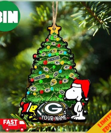 Green Bay Packers Customized Your Name Snoopy And Peanut Ornament Christmas Gifts For NFL Fans