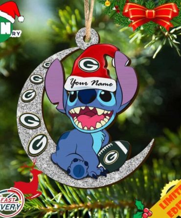 Green Bay Packers Stitch Ornament NFL Christmas And Stitch With Moon Ornament
