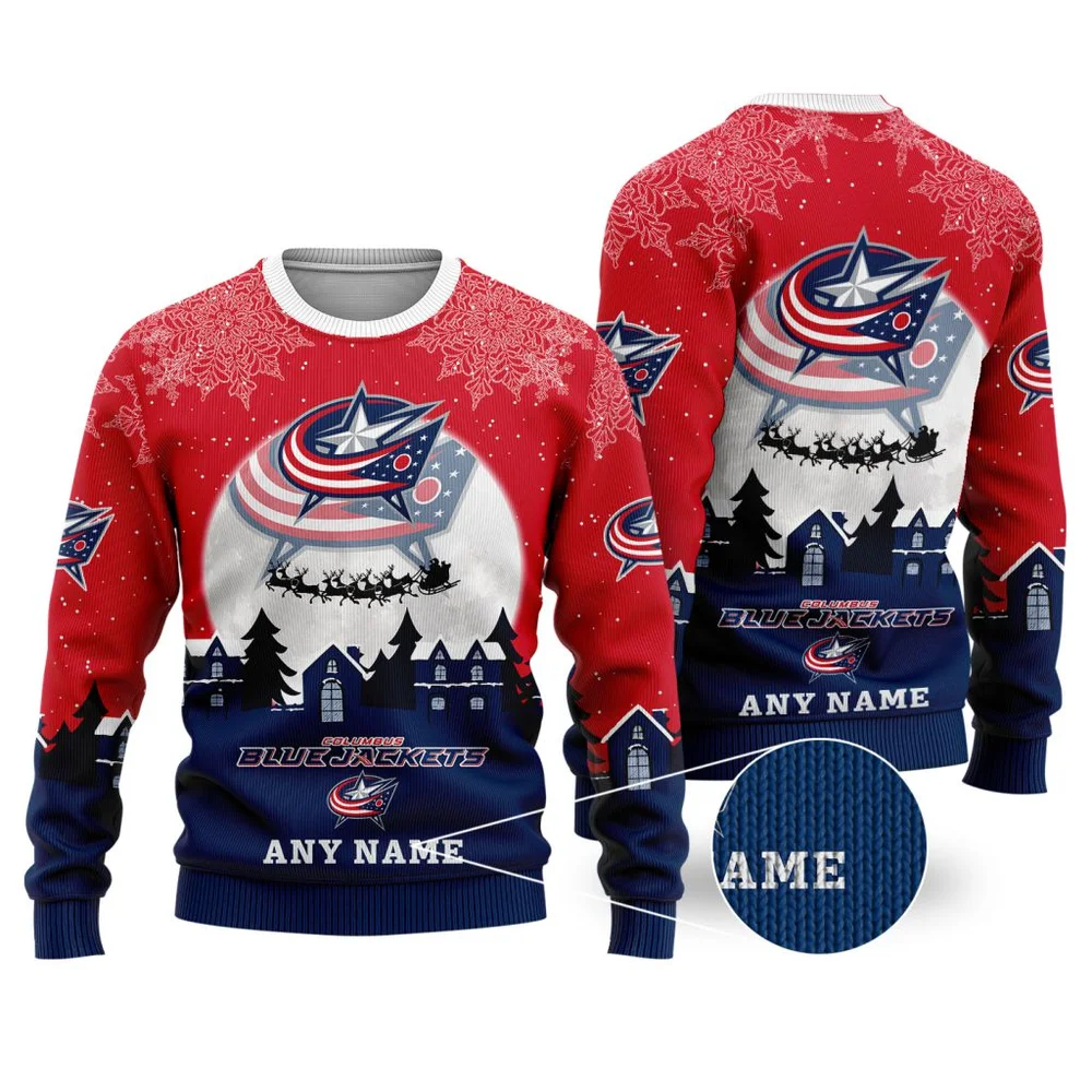 NHL Columbus Blue Jackets Personalized Name Christmas Ugly Sweater Design ST2306
