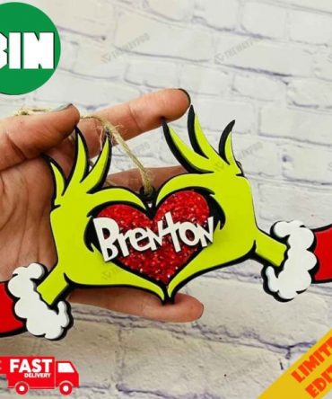 Grinch Heart Hands Personalize Name Christmas Tree Decorations 2023 Holiday Gift Ornament