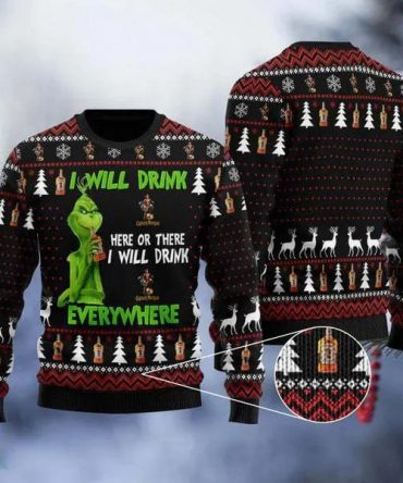Grinch I Will Drink Captain Morgan Everywhere Ugly Christmas Sweater, Grinch Holiday Sweater