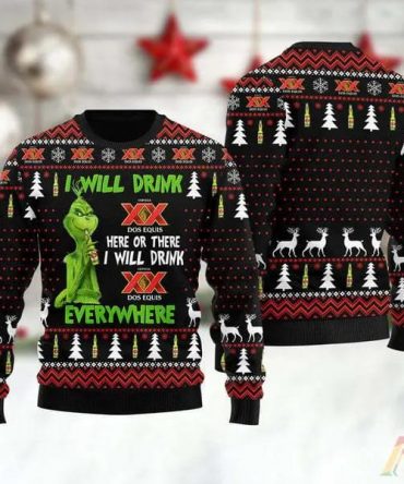 Grinch I Will Drink Dos Equis Everywhere Ugly Christmas Sweater, Grinch Holiday Sweater