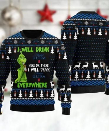 Grinch I Will Drink Michelob Ultra Everywhere Ugly Christmas Sweater, Grinch Holiday Sweater