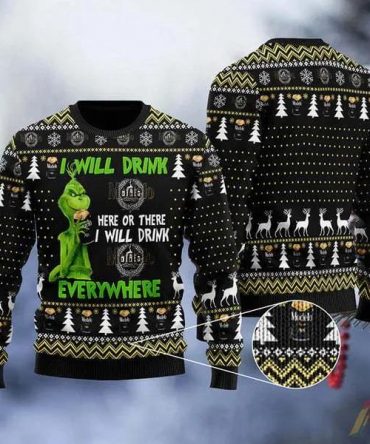 Grinch I Will Drink Modelo Everywhere Christmas Gift Ugly Christmas Sweater, Grinch Holiday Sweater
