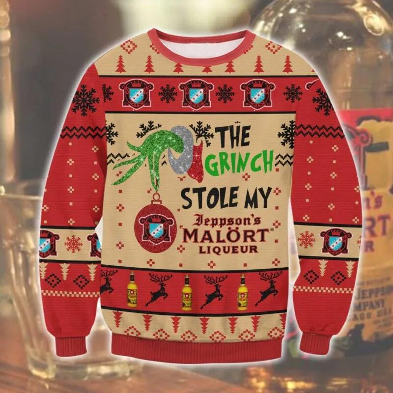 Grinch Stole Malort Ugly Sweater, Grinch Holiday Sweater