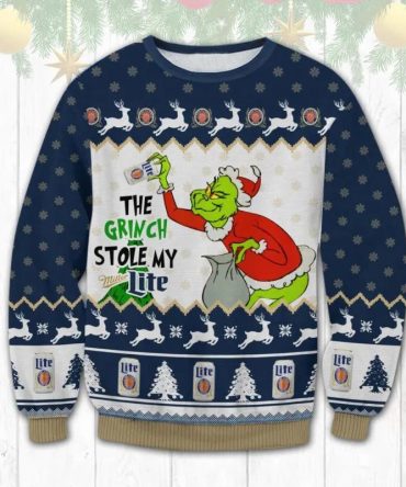 Grinch Stole My Miller Lite Ugly Sweater, Grinch Holiday Sweater