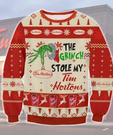 Grinch Stole Tim Hortons Ugly Sweater, Grinch Holiday Sweater