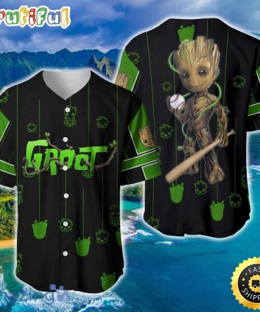 Groot Black Green Patterns Disney Baseball Jersey Shirt