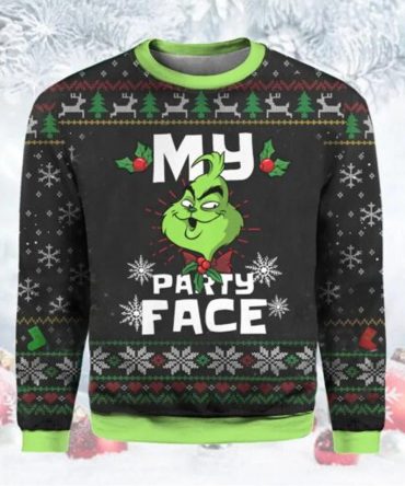 Grinch Party Face Ugly Christmas Sweater, Grinch Xmas Sweater