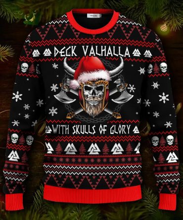 Deck Valhalla With Skulls Of Glory Viking Ugly Christmas Sweater