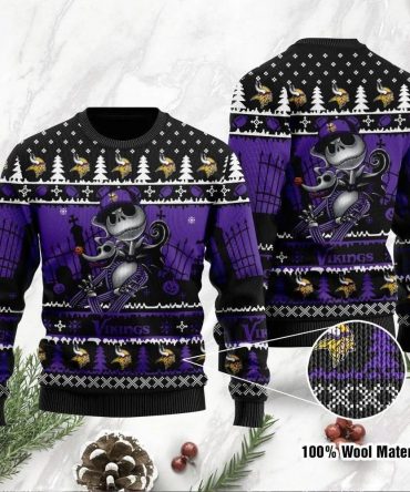 Jack Skellington Minnesota Vikings  Halloween Ugly Christmas Sweater