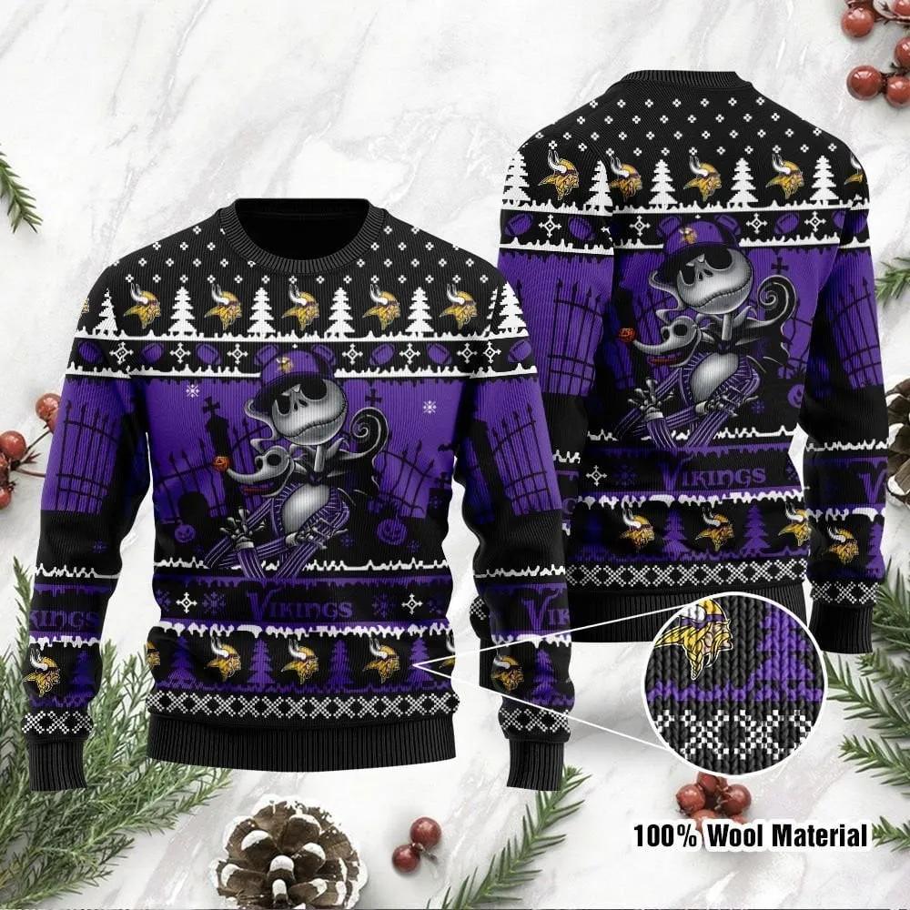 Jack Skellington Minnesota Vikings Halloween Ugly Christmas Sweater