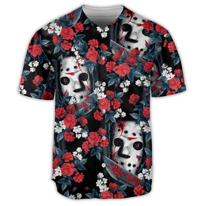 Spooky Floral Horror Mask Baseball Jersey – Unique Halloween Shirt For Fans - Image 2