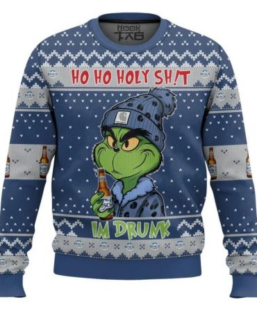 Ho Ho Holy Sh!t Im Drunk Busch Light Grinch Ugly Sweater, Grinch Holiday Sweater