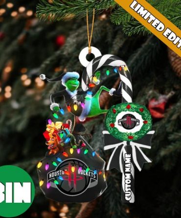 Houston Rockets NBA Custom Name Grinch Candy Cane Tree Decorations Christmas 2023 Ornament
