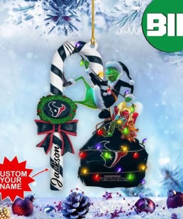 Houston Texans NFL Custom Name x Grinch Candy Cane Christmas Gift Tree Decorations Ornament
