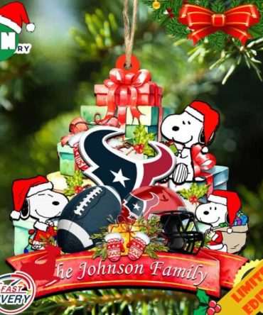 Houston Texans Snoopy And NFL Sport Ornament Personalized Your Family Name