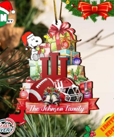 Indiana Hoosiers And Snoopy Christmas NCAA Ornament Custom Your Family Name