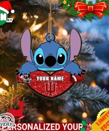 Indiana Hoosiers Stitch Custom Name Ornament NCAA And Stitch With Heart Ornament