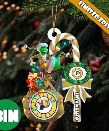 Indiana Pacers NBA Custom Name Grinch Candy Cane Tree Decorations Christmas 2023 Ornament