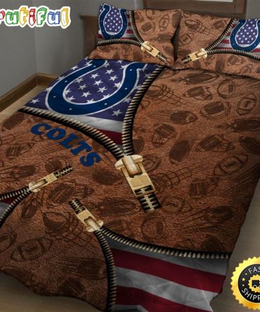 Indianapolis Colts NFL American Flag Leather Pattern Bedding Set