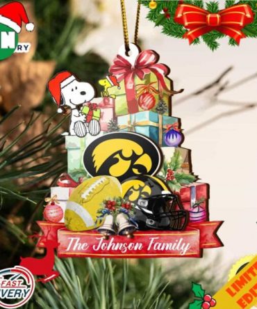 Iowa Hawkeyes And Snoopy Christmas NCAA Ornament Custom Your Family Name