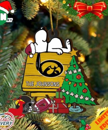 Iowa Hawkeyes Snoopy Christmas NCAA Ornament Custom Name