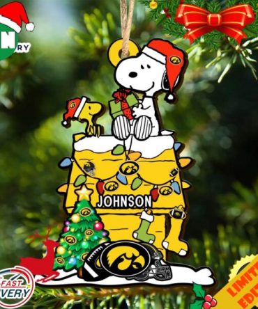 Iowa Hawkeyes Snoopy Christmas NCAA Ornament Personalized Your Name